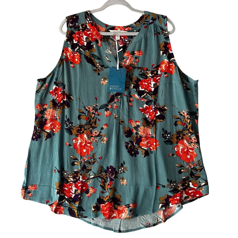 Market & Spruce 2X Prat Henley Colorful Floral Sleeveless Top Boho Western Trip‎